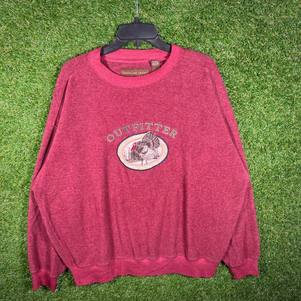 Woodland Trail Outfitter Turkey Embroidered Sweatshirt Mens XL Burgundy Red